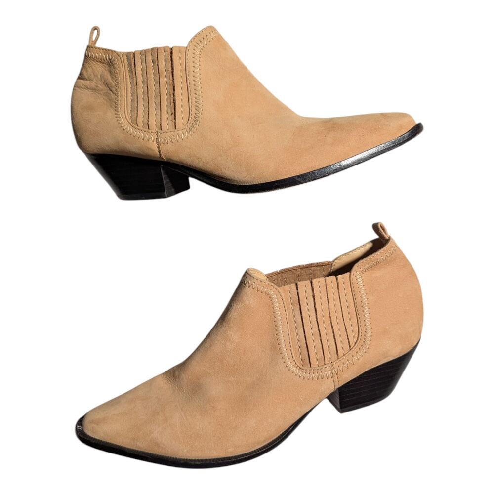 Schutz Jacqueline Camel Tan Nubuck Leather Western Low Top Ankle Boots Sz 8.5